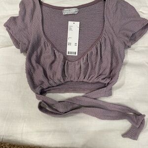Urban Outfitters Mimi Cutout Lavender Wrap Crop Top